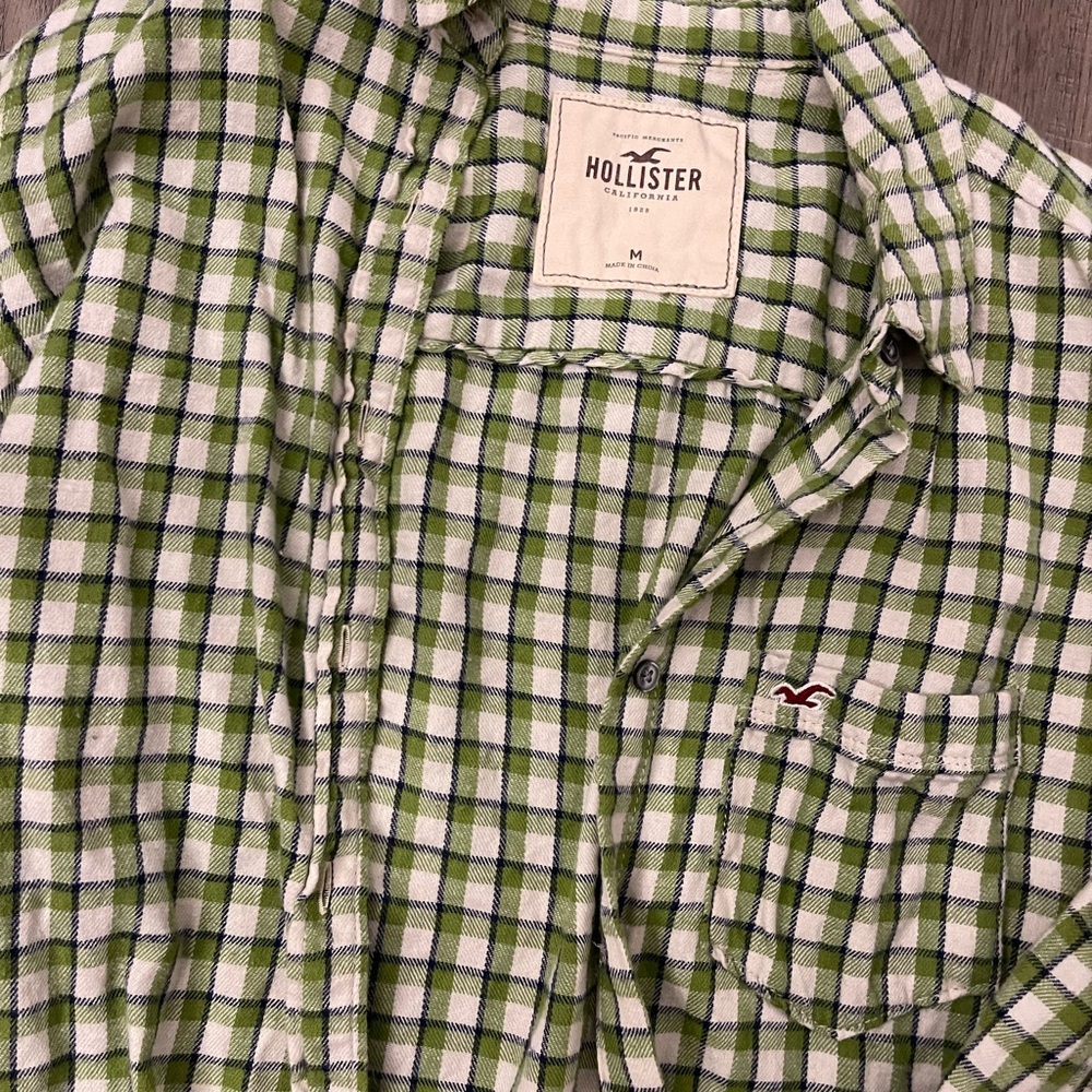 Hollister Button Up Shirt Womens Medium Plaid Long Sleeve Pocket Logo